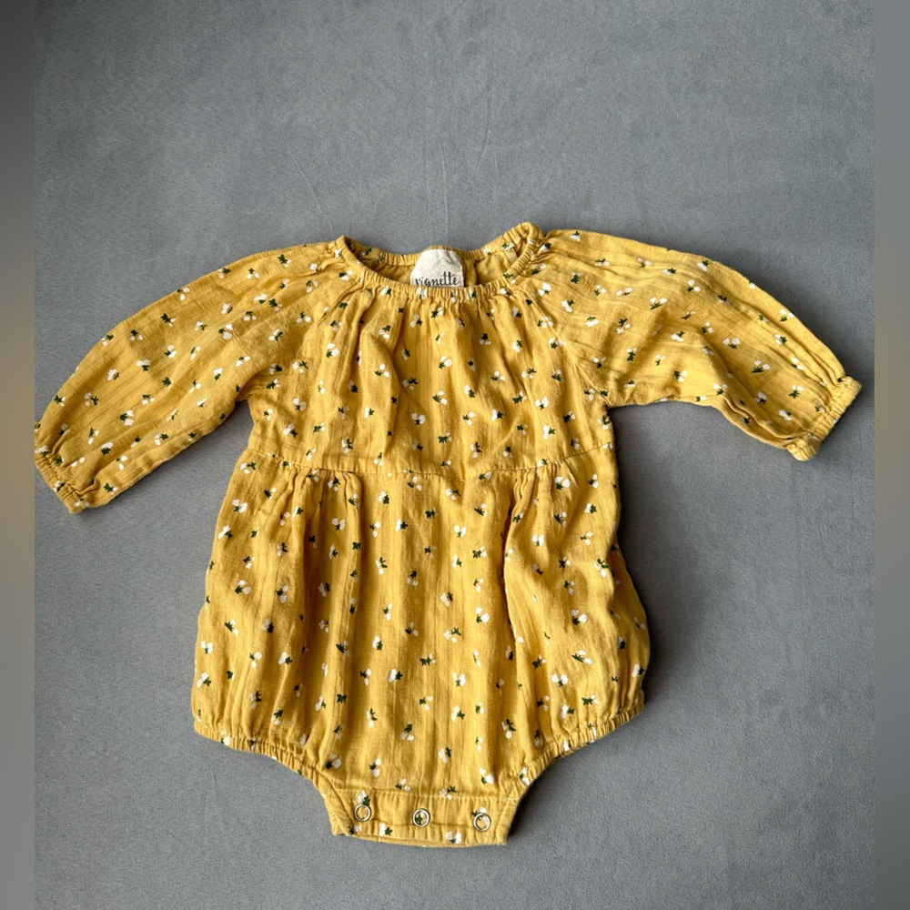 Boutique - Vignette - 6-12 months Romper - Yellow with cotton design